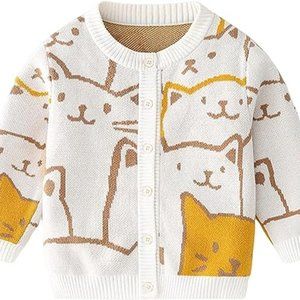 Little Boys Cardigan Sweater Cute Cat Kids Knit Sweaters Long Sleeve